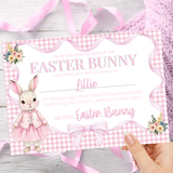 PRINTED RANGE - EASTER BUNNY PINK GINGHAM- A4 LANDSCAPE CERTIFICATE