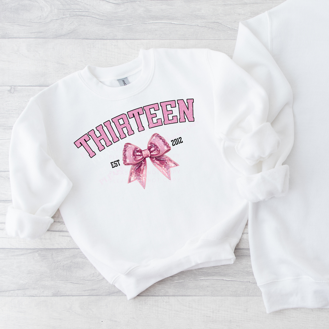 CUSTOM DTF TRANSFER - GLITTER BIRTHDAY BOW NUMBER & BIRTH YEAR
