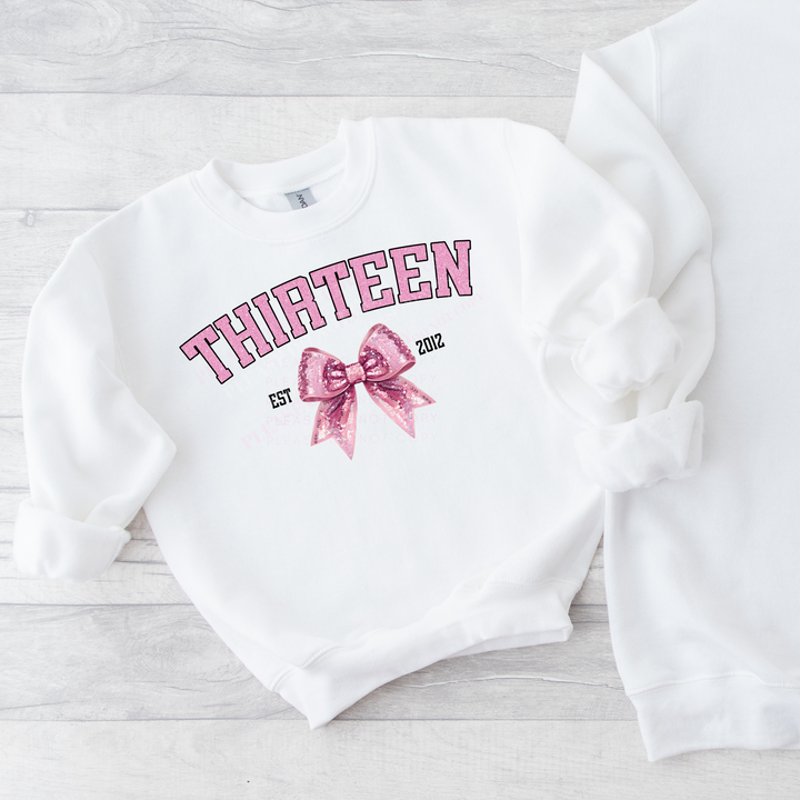 CUSTOM DTF TRANSFER - GLITTER BIRTHDAY BOW NUMBER & BIRTH YEAR