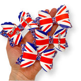 Union Jack Flag Bows 3.5” | Pre Cut DIY Hair Bow Loops