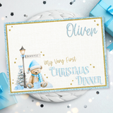 BLUE BEAR MY VERY FIRST CHRISTMAS DINNER- PREMIUM LEATHERETTE PLACEMATS