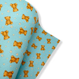 BLUE TEDDY & DAISIES PREMIUM FAUX LEATHER FABRICS