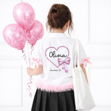 CUSTOM DTF TRANSFER- PINK BOW HEART- SCHOOL LEAVERS 2026