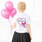 CUSTOM DTF TRANSFER- HOT PINK BOW HEART- SCHOOL LEAVERS 2026