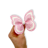 PINK GRAFFITI HEARTS BUTTERFLY PINCH BOWS - DIY CUT OUT FAUX LEATHER FABRIC SHEETS