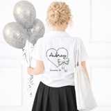 CUSTOM DTF TRANSFER- SILVER BOW HEART- SCHOOL LEAVERS 2026