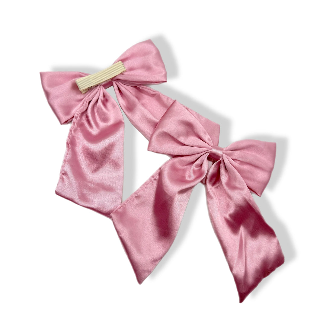 DUSKY PINK SATIN COQUETTE HAIR BOWS