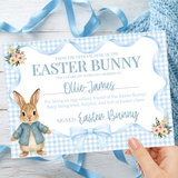 PRINTED RANGE - EASTER BUNNY BLUE GINGHAM- A4 LANDSCAPE CERTIFICATE