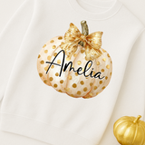 CUSTOM DTF TRANSFER | POLKA DOT PUMPKINS- CREAM & GOLD