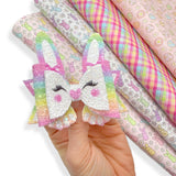 BETSY BUNNY PASTEL RAINBOW DIY CUTOUT CHUNKY GLITTER HAIR BOW LOOPS