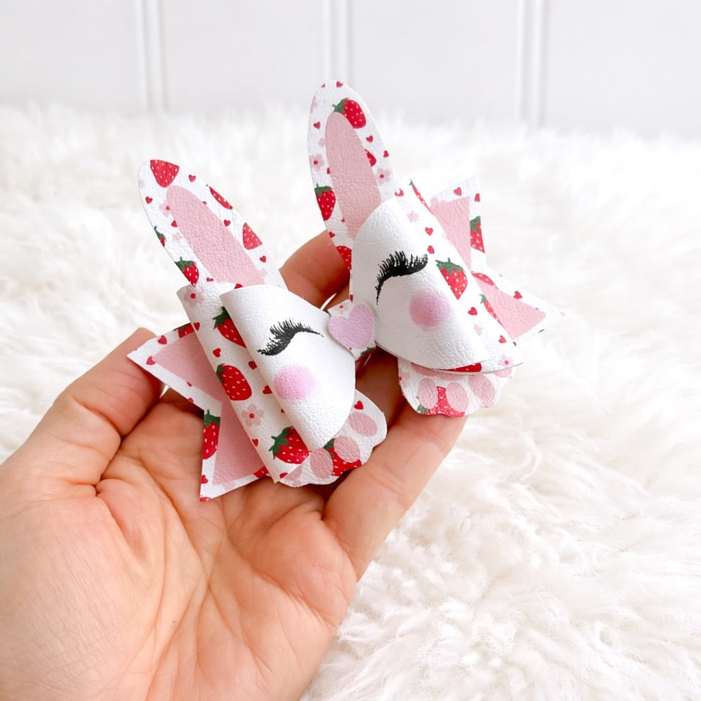 STRAWBERRY BEATRIX BUNNY DIY CUTOUT FAUX LEATHER HAIR BOW LOOPS - Eliza Henri