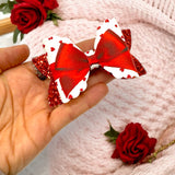 QUEEN OF HEARTS RED RIBBON BOW 3.5” | PRE CUT DIY HAIR BOW LOOPS