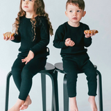 KIDS BLACK RIBBED LOUNGE SETS- UNISEX PYJAMAS