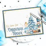 BLUE NUTCRACKER XMAS- CHRISTMAS DINNER PREMIUM LEATHERETTE PLACEMATS