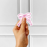 PRETTY CUSTOM CUT PINK BOW SOLVENT STICKER- GLOSSY OR MATTE