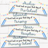 BACK TO SCHOOL RAINBOW STRIPE BLUE BANNERS | UV PRINTED PVC | 77CM X 25CM