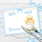 EASTER- BLUE GINGHAM CHICK- PREMIUM LEATHERETTE PLACEMAT