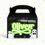 HEY LITTLE BOO GHOST TREAT BOX LABELS- NEON GREEN- UV DECAL
