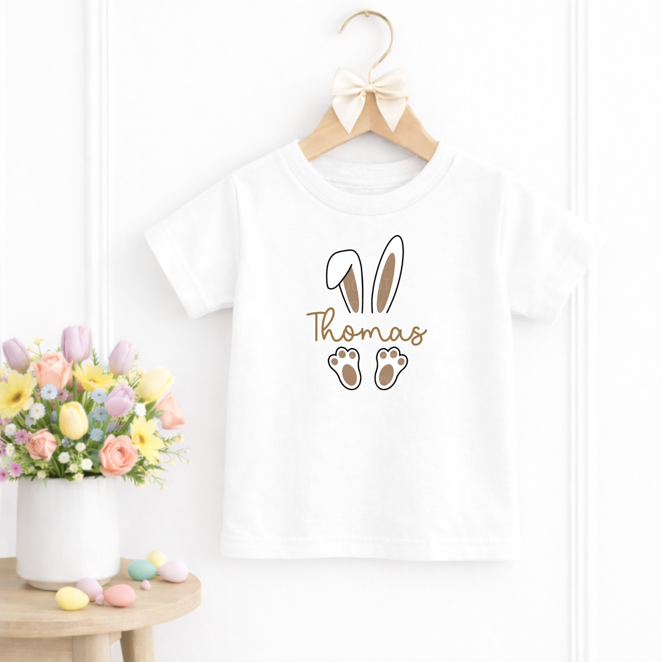 CUSTOM DTF TRANSFER - CUTE CHOCOLATE BUNNY NAME - Eliza Henri