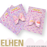 Happy Birthday Pink & Lilac Bow Cards A6 Size- Digital Download- 2 Designs