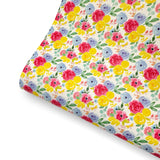 Summer Bright Blooms Premium Faux Leather Fabric