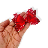 Ho Ho Ho Red Gift Wrap Bow 3.5” | Pre Cut DIY Hair Bow Loops