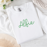 CUSTOM DTF TRANSFER - EMBROIDERY EFFECT- STITCHED NAME- GREEN