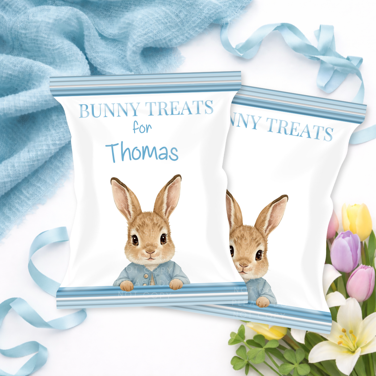 EASTER- DIY TREAT PACKET- BUNNY STRIPES BLUE - Eliza Henri