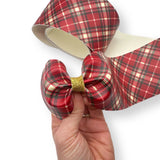 Red & Cream Tartan Faux Leather Mega Bow Strips- 2 Sizes