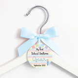 BRIGHT RAINBOW FIRST DAY OF SCHOOL LEATHERETTE HANGER TAGS- PRE CUT- BLUE