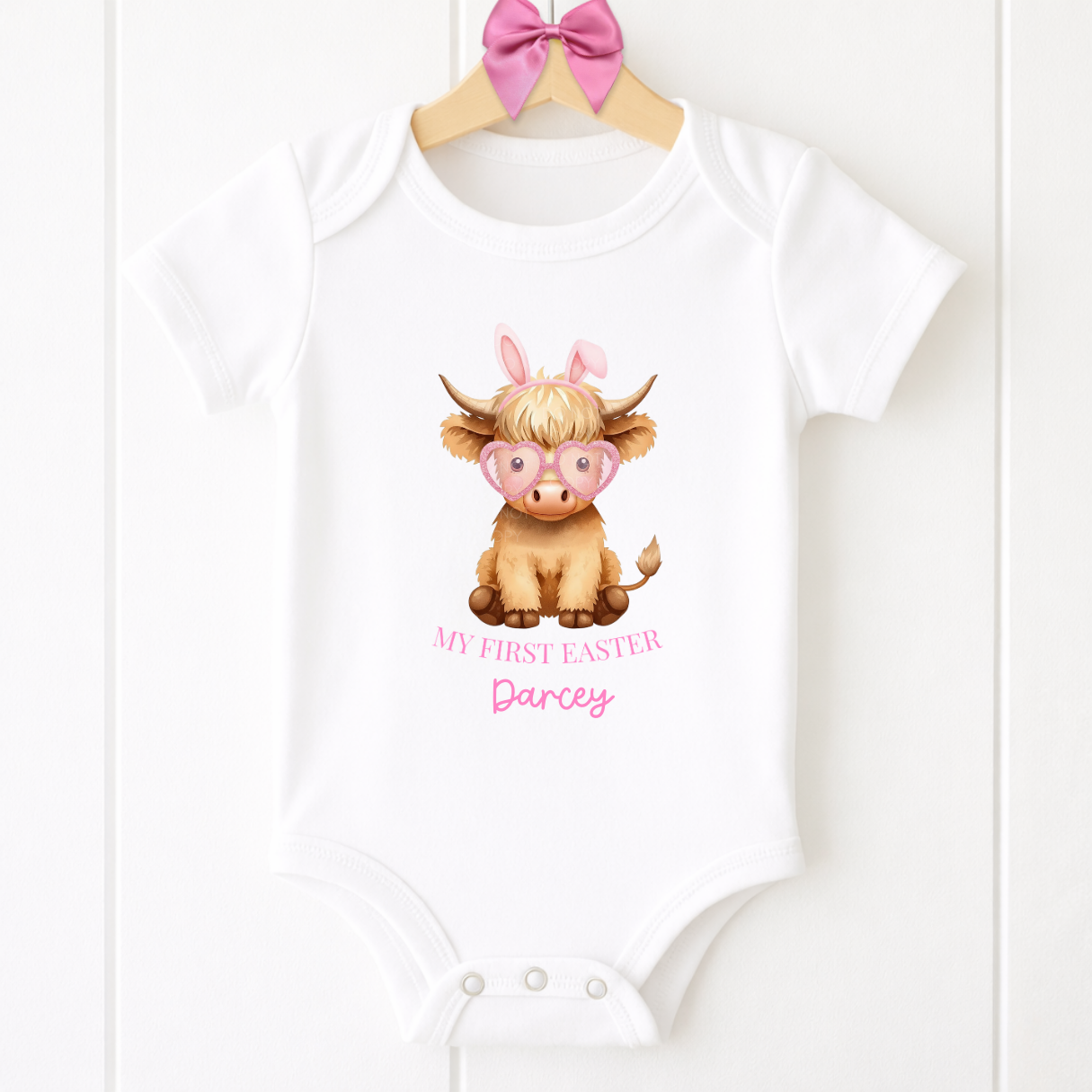 DTF TRANSFER - FLUFFY EASTER HIGHLAND COWS- MY FIRST EASTER PINK - Eliza Henri