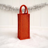 RED SPARKLE JUTE BOTTLE BAGS