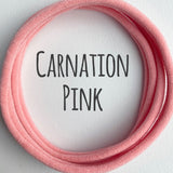 Skinny Nylon Headbands- Dainties- Carnation Pink (closest to formally known as pastel pink)
