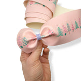 PINK XMAS TREES LEATHERETTE MEGA BOW STRIPS- 2 SIZES