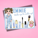 PERSONALISED FAUX LEATHER MAKE UP MATS | BLUE STRIPE DOLLY PJ'S EDITION