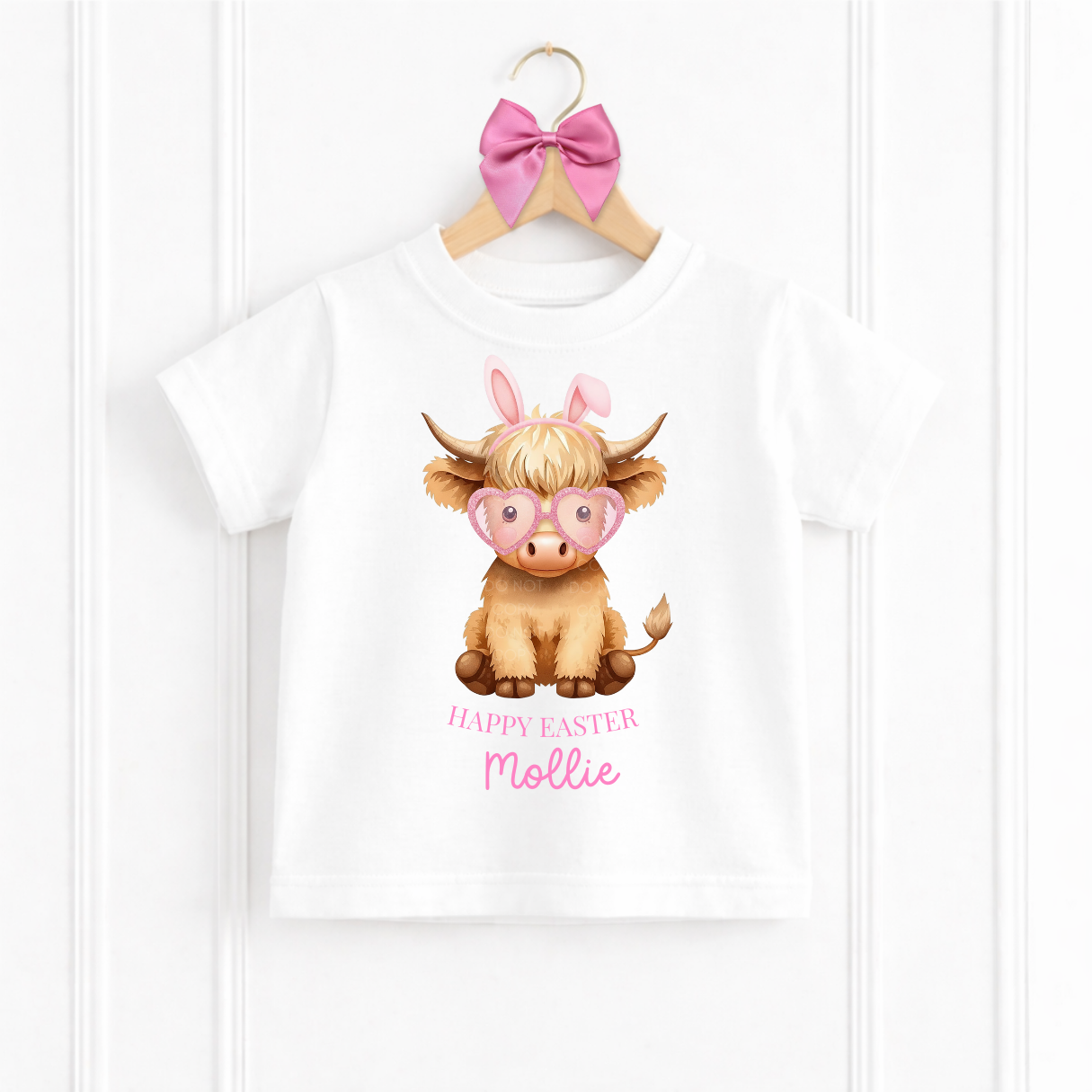 DTF TRANSFER - FLUFFY EASTER HIGHLAND COWS- HAPPY EASTER PINK - Eliza Henri