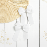 WHITE & SILVER GLITTER GROSGRAIN 4” RIBBON BOW