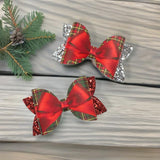 Tartan Red Gift Wrap Bow 3.5” | Pre Cut DIY Hair Bow Loops & Optional Tails