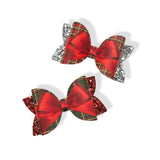 Tartan Red Gift Wrap Bow 3.5” | Pre Cut DIY Hair Bow Loops & Optional Tails