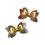 Tartan Gold Gift Wrap Bow 3.5” | Pre Cut DIY Hair Bow Loops & Optional Tails