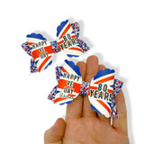 VE DAY UNION JACK HAIR BOW LOOPS – 3.5” PRE-CUT DIY FAUX LEATHER BOWS