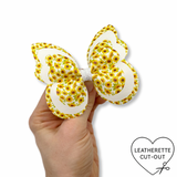 SUNFLOWER BUTTERFLY PINCH BOWS - DIY CUT OUT FAUX LEATHER FABRIC SHEETS