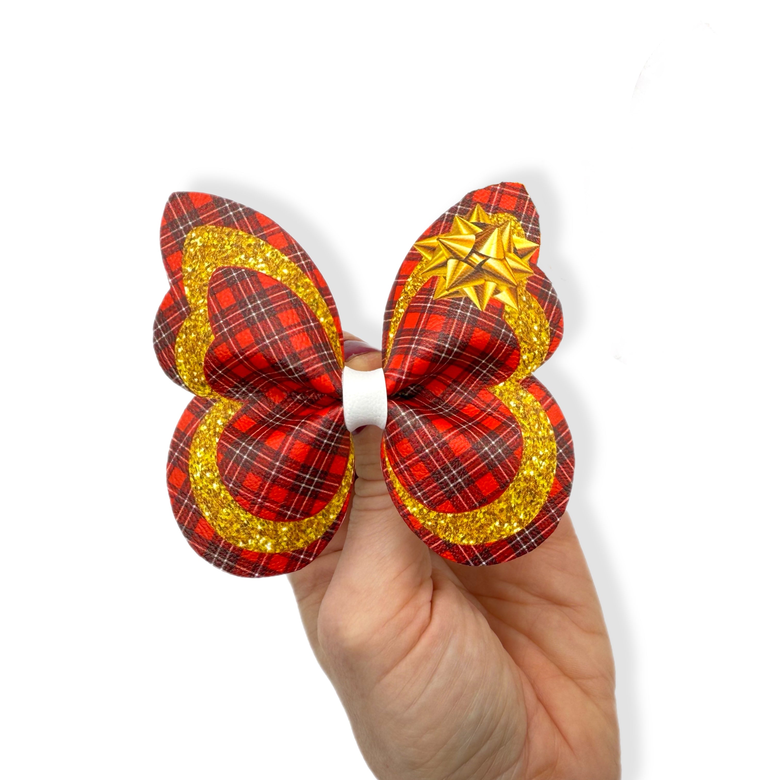 Tartan & Gold Party Glitter Butterfly Pinch Bows - DIY Cut Out Faux Leather Fabric Sheets