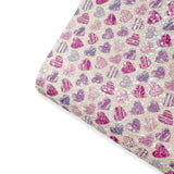 LIMITED EDITION PINK & LILAC DOODLE HEARTS CHUNKY GLITTER FABRIC