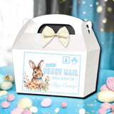 URGENT BUNNY MAIL BLUE GINGHAM PRINTED TREAT BOX LABELS- SOLVENT DECAL