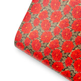 Red Floral Lace Premium Faux Leather Fabric