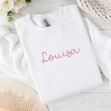 CUSTOM DTF TRANSFER - EMBROIDERY EFFECT- STITCHED NAME- PINK