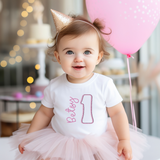 CUSTOM DTF TRANSFER - EMBROIDERY EFFECT- BIRTHDAY NUMBER & NAME- PINK