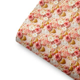 Blush & Gold Hearts and Roses 3D Premium Faux Leather Fabric