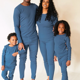 KIDS MIDNIGHT BLUE RIBBED LOUNGE SETS- UNISEX PYJAMAS